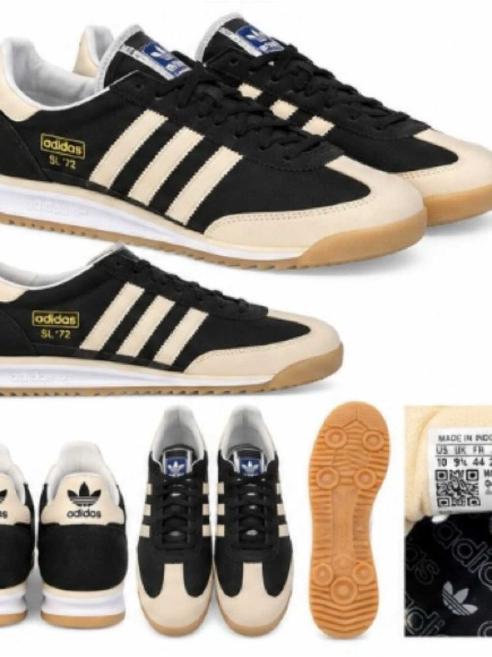 adidas SL '72 Black and Cream Retro Sneakers